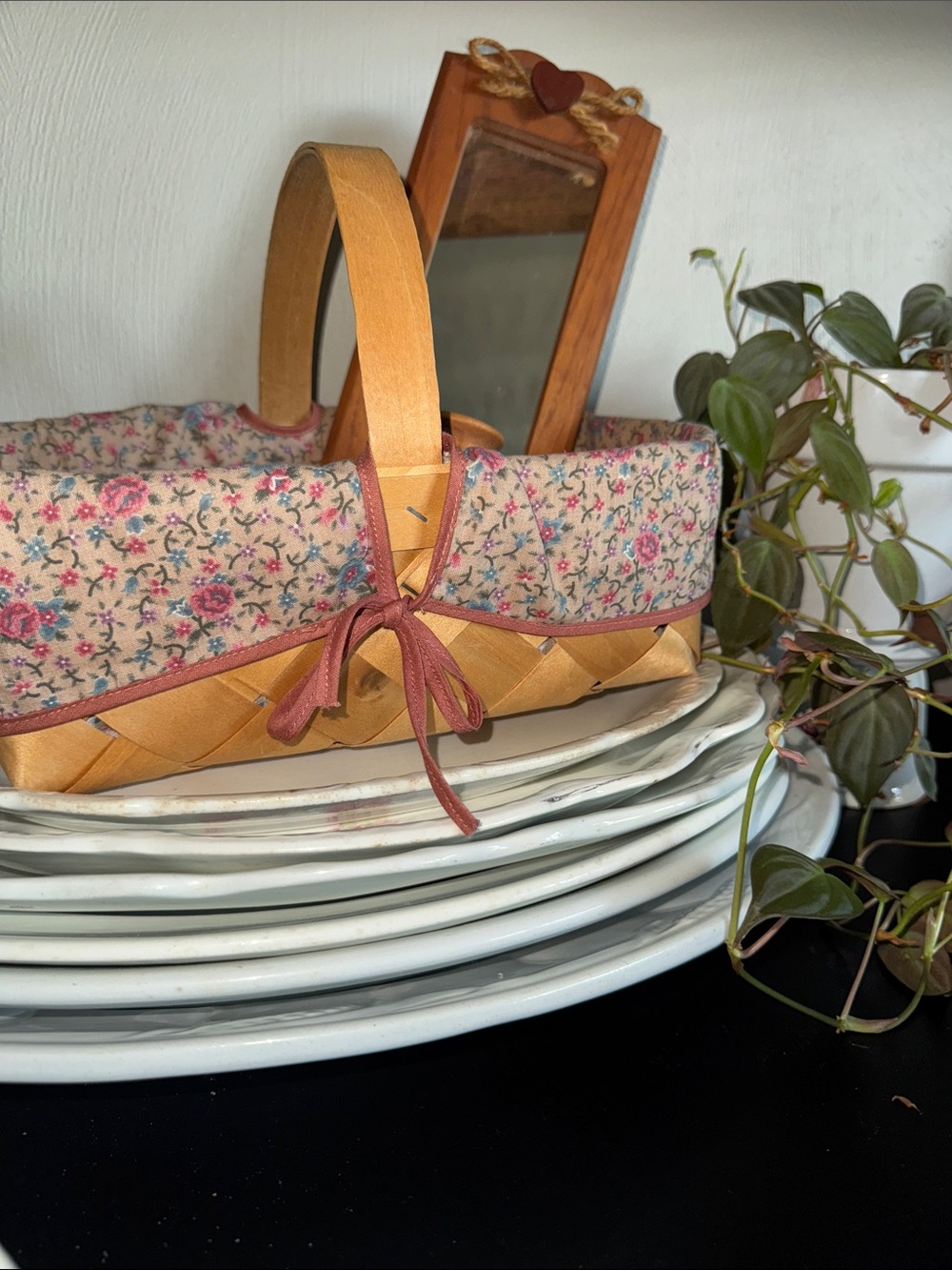 Woven Basket with Pink Floral Liner